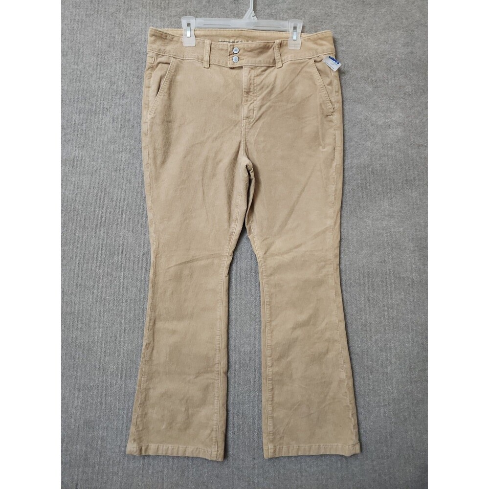 American Eagle Kick Boot Corduroy Pants Women 16 Beige Flap Pockets Stretch NWOT